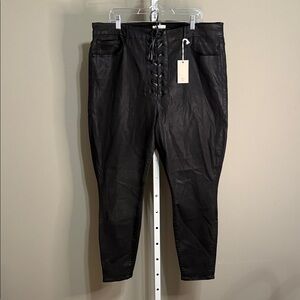 NWT Good American Black Coated Waist Lace-Up Pants Size 20‎ Plus Size